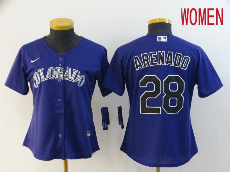 Women Colorado Rockies 28 Arenado Purple Nike Game MLB Jerseys